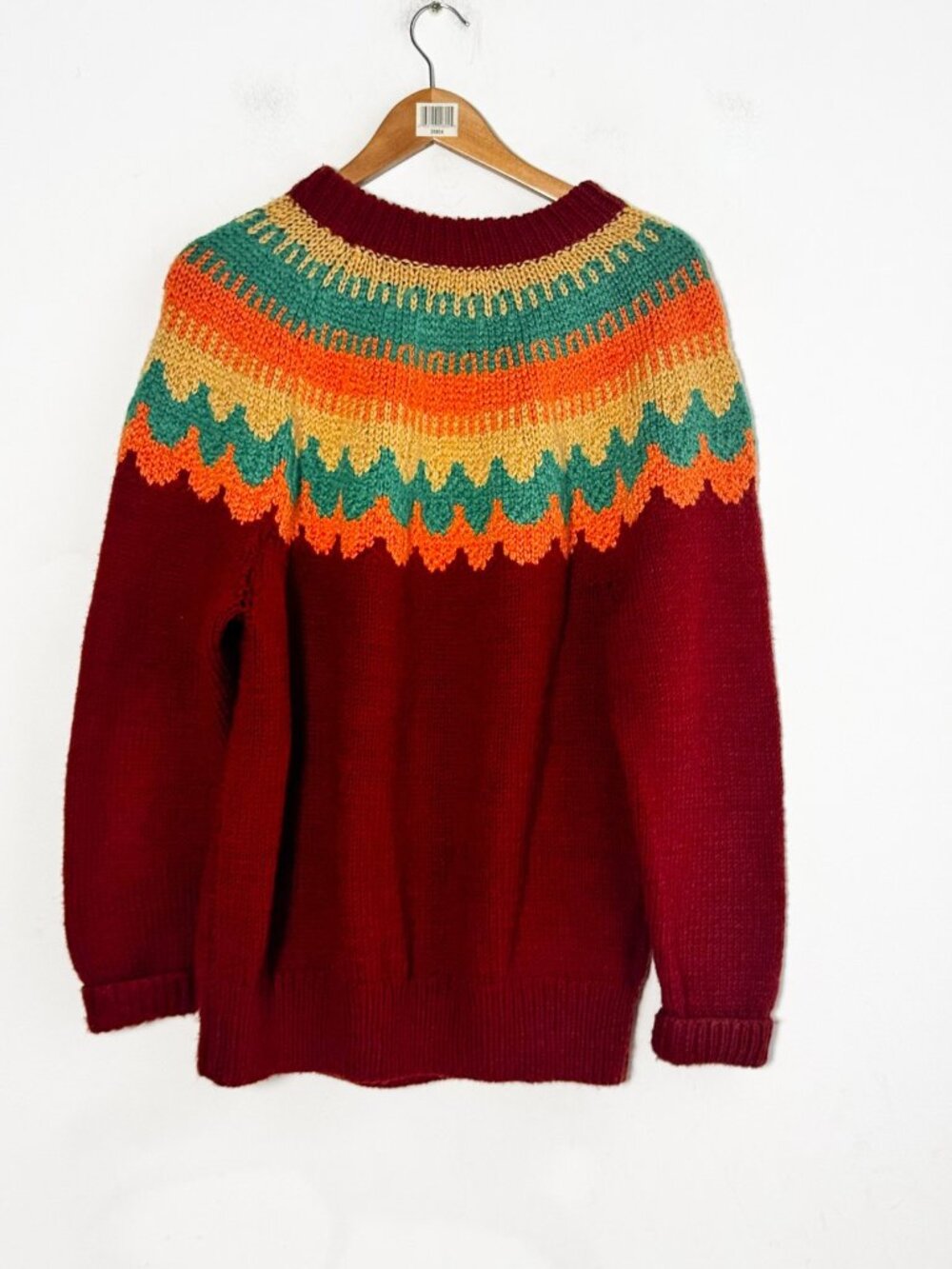 Vintage Hand knit Colourful Fairisle Holiday Pullover sweater L